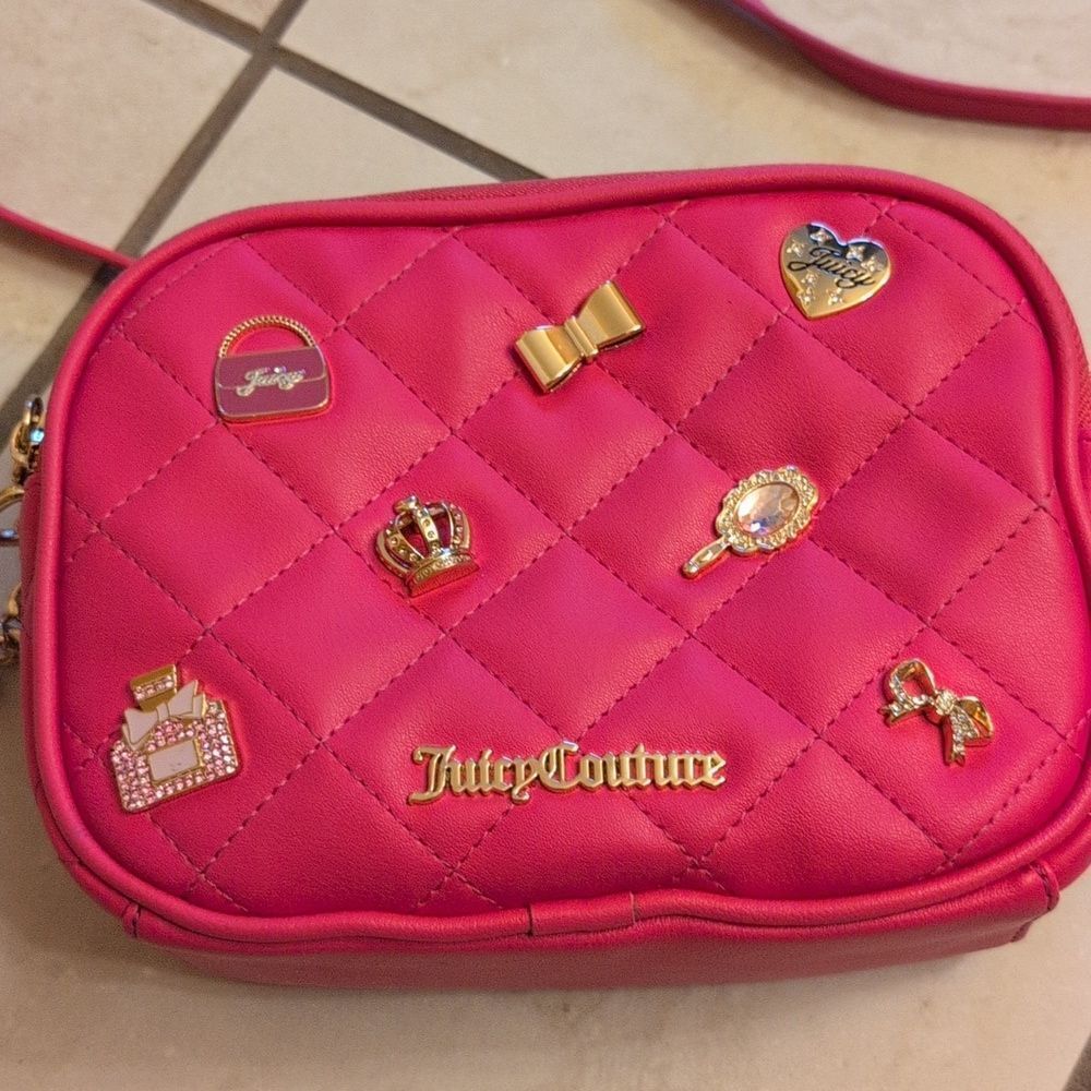 Juicy Couture "Girl Only" Quilted Hot Pink Crossbody With Cute Charms - Picture 5 of 14